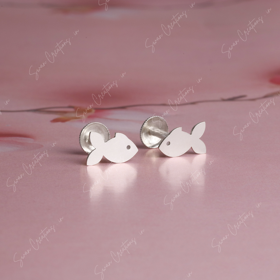 fish-swancreations-earrings-everday earrings-925 silver stud-925 earrings-silver earring-925 silver earring 925 Silver Earring - FISH - Image 1