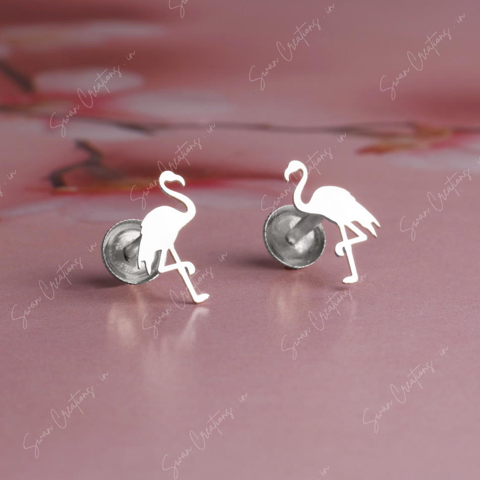flamingo -swancreations-earrings-everday earrings-925 silver stud-925 earrings-silver earring-925 silver earring 925 Silver Earring - FLAMINGO - Image 1