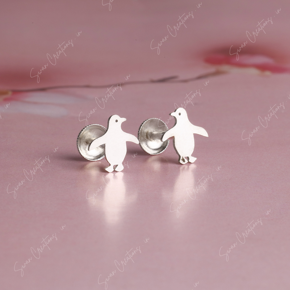 penguin -swancreations-earrings-everday earrings-925 silver stud-925 earrings-silver earring-925 silver earring 925 Silver Earring - PENGUIN - Image 1