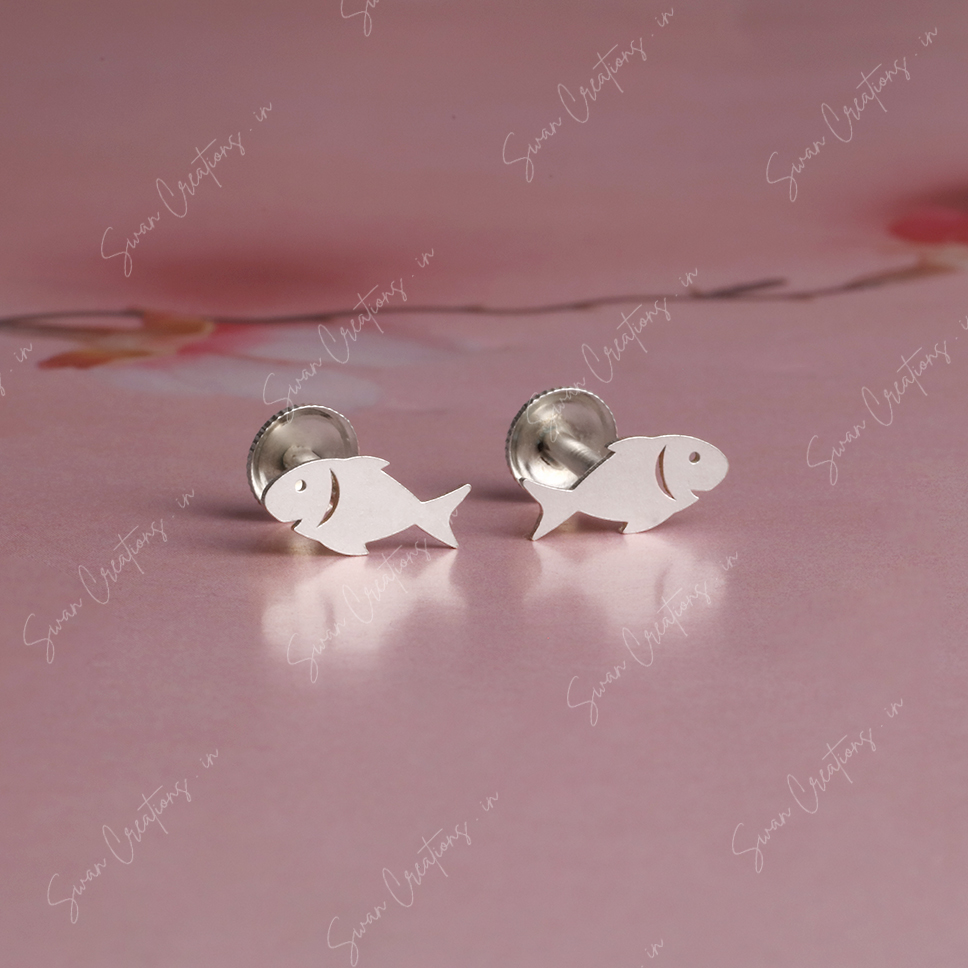 shark -swancreations-earrings-everday earrings-925 silver stud-925 earrings-silver earring-925 silver earring 925 Silver Earring - SHARK - Image 1