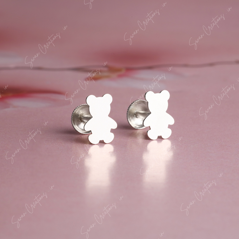 teddy -swancreations-earrings-everday earrings-925 silver stud-925 earrings-silver earring-925 silver earring 925 Silver Earring - TEDDY - Image 1