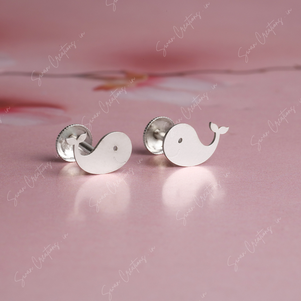whale -swancreations-earrings-everday earrings-925 silver stud-925 earrings-silver earring-925 silver earring 925 Silver Earring - WHALE - Image 1