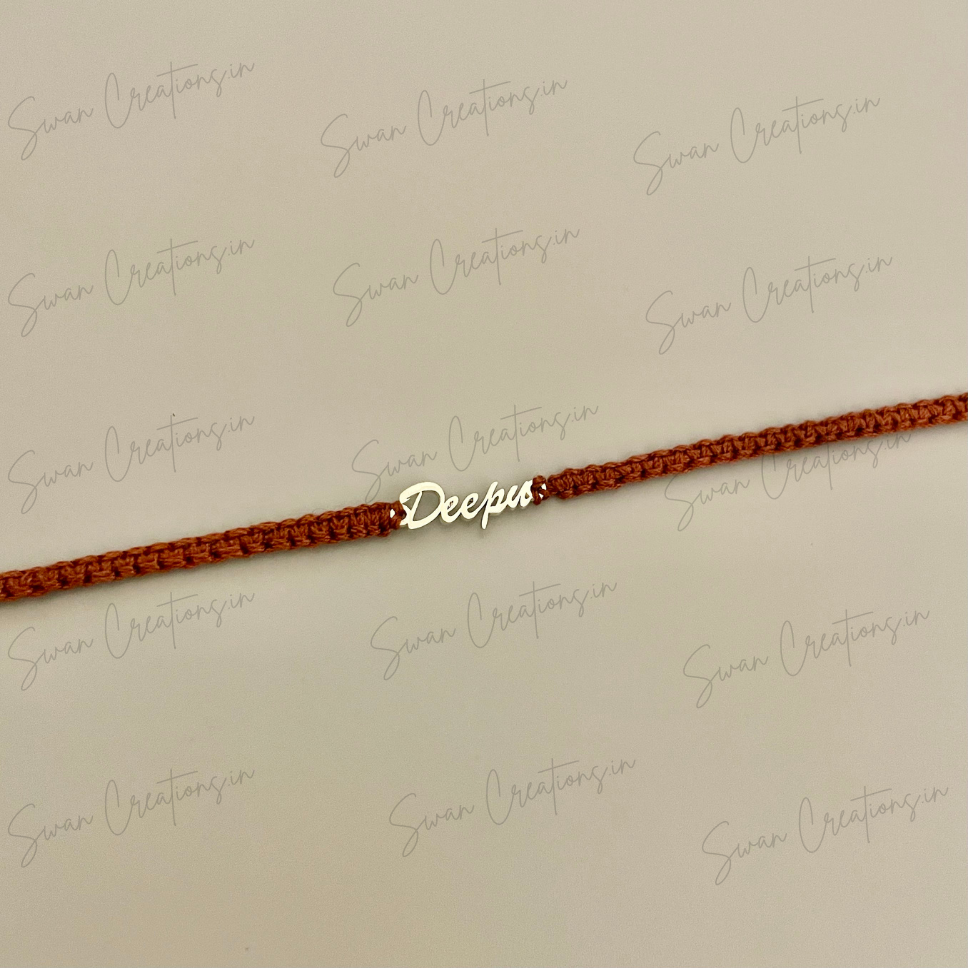 cursive script rakhi-swan creations-silver-925 silver-925 silver rakhi-personalized rakhi-customized rakhi-name rakhi-initial rakhi-photo rakhi-rakshabandan-gift for bro (3) 925 SILVER CURSIVE NAME RAKHI - Image 1