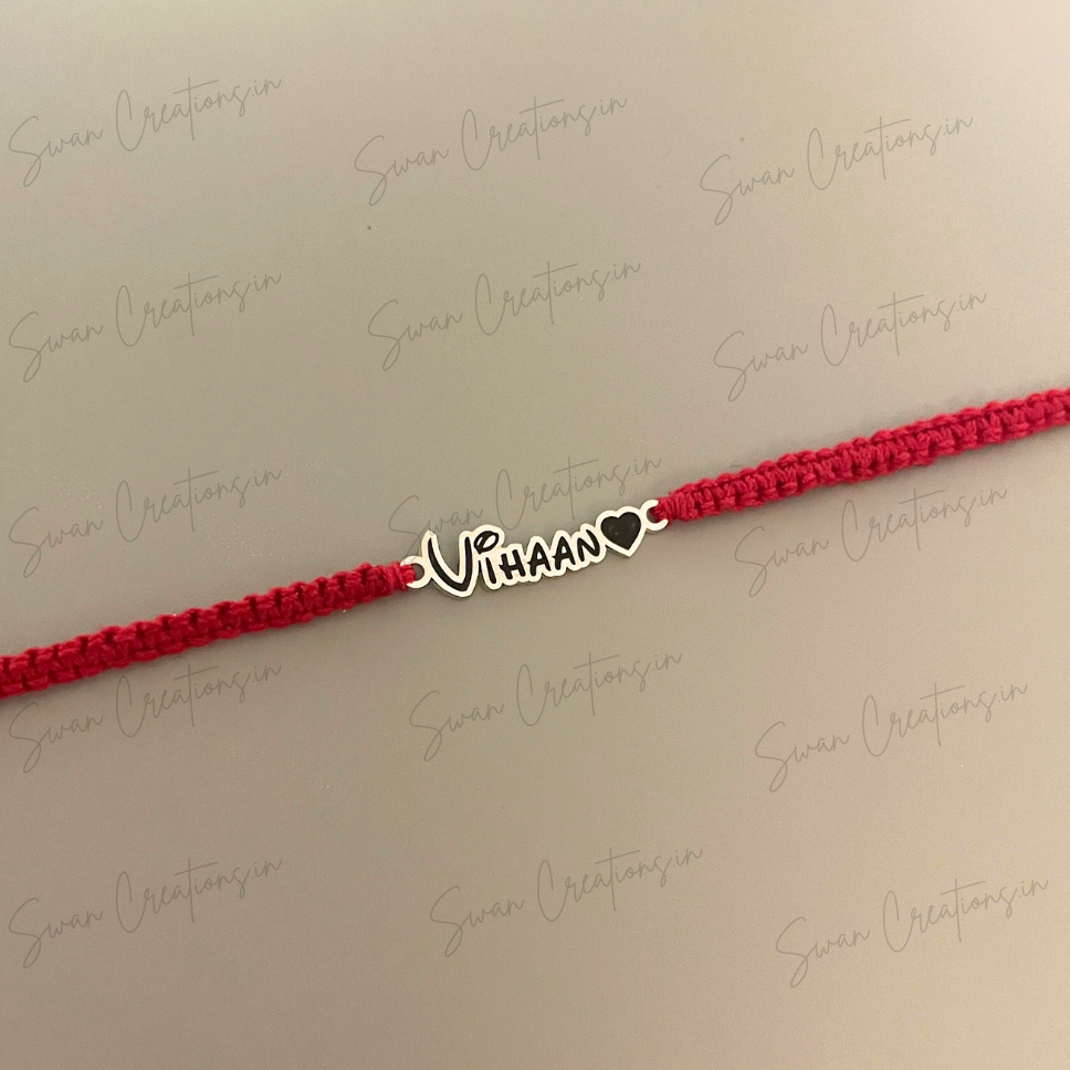 disney & heart rakhi-swan creations-silver-925 silver-925 silver rakhi-personalized rakhi-customized rakhi-name rakhi-initial rakhi-photo rakhi-rakshabandan-gift for bro 925 SILVER DISNEY FONT NAME RAKHI WITH HEART - Image 1