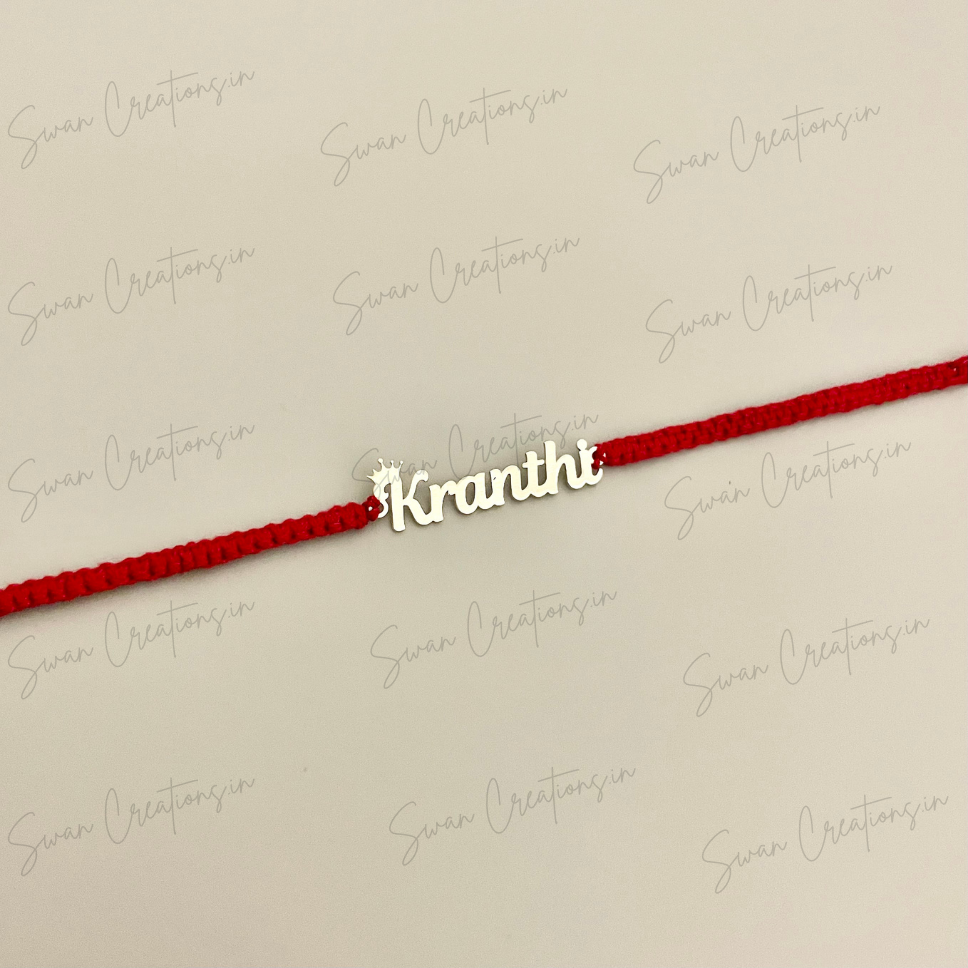 elegant script rakhi with crown-swan creations-silver-925 silver-925 silver rakhi-personalized rakhi-customized rakhi-name rakhi-initial rakhi-photo rakhi-rakshabandan-gift for bro (4) 925 SILVER ELEGANT NAME RAKHI WITH CROWN - Image 1
