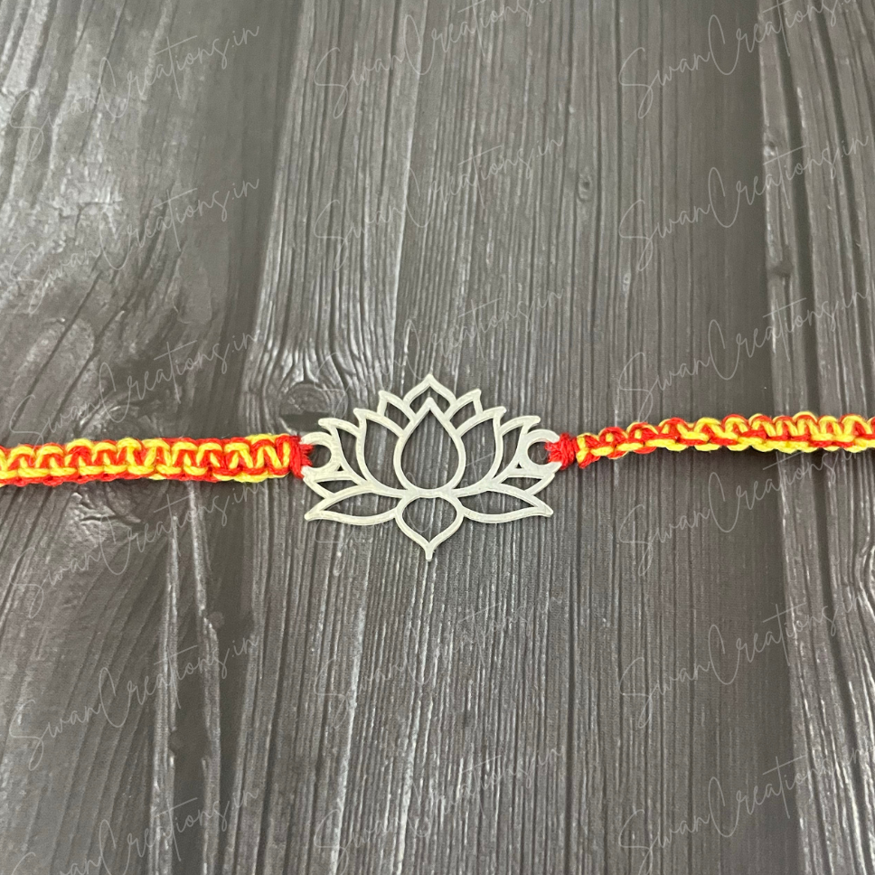 lotus rakhi-swan creations-silver-925 silver-925 silver rakhi-personalized rakhi-customized rakhi-name rakhi-initial rakhi-photo rakhi-rakshabandan-gift for bro 925 SILVER LOTUS RAKHI - Image 1