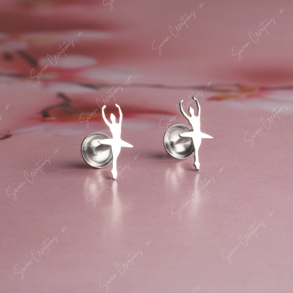 ballerina -swancreations-earrings-everday earrings-925 silver stud-925 earrings-silver earring-925 silver earring 925 Silver Earring - BALLERINA - Image 1