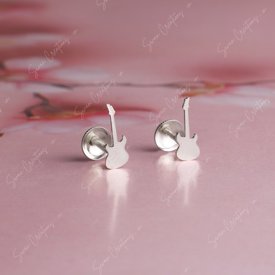 electric guitar -swancreations-earrings-everday earrings-925 silver stud-925 earrings-silver earring-925 silver earring 925 Silver Earring - ELECTRIC GUITAR - Image 1