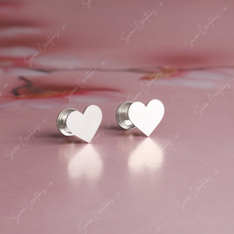 heart -swancreations-earrings-everday earrings-925 silver stud-925 earrings-silver earring-925 silver earring 925 Silver Earring - HEART - Image 1
