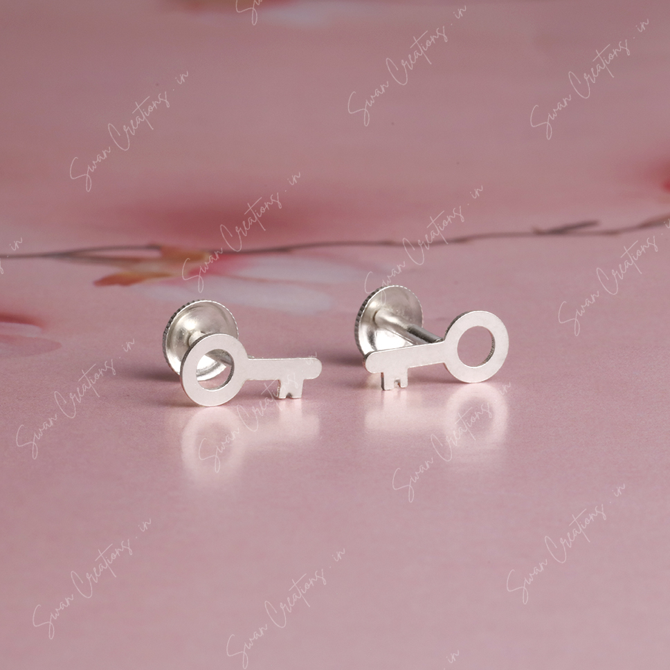 key -swancreations-earrings-everday earrings-925 silver stud-925 earrings-silver earring-925 silver earring 925 Silver Earring - KEY - Image 1