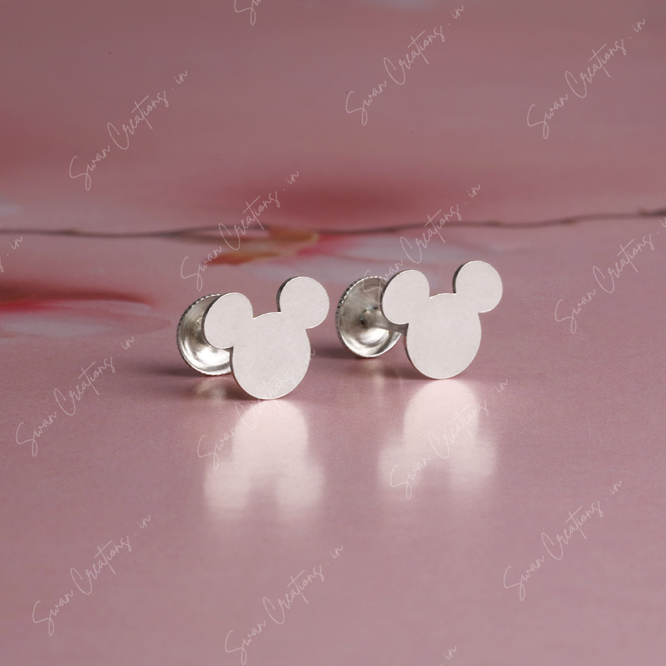mickey -swancreations-earrings-everday earrings-925 silver stud-925 earrings-silver earring-925 silver earring 925 Silver Earring - MICKEY - Image 1
