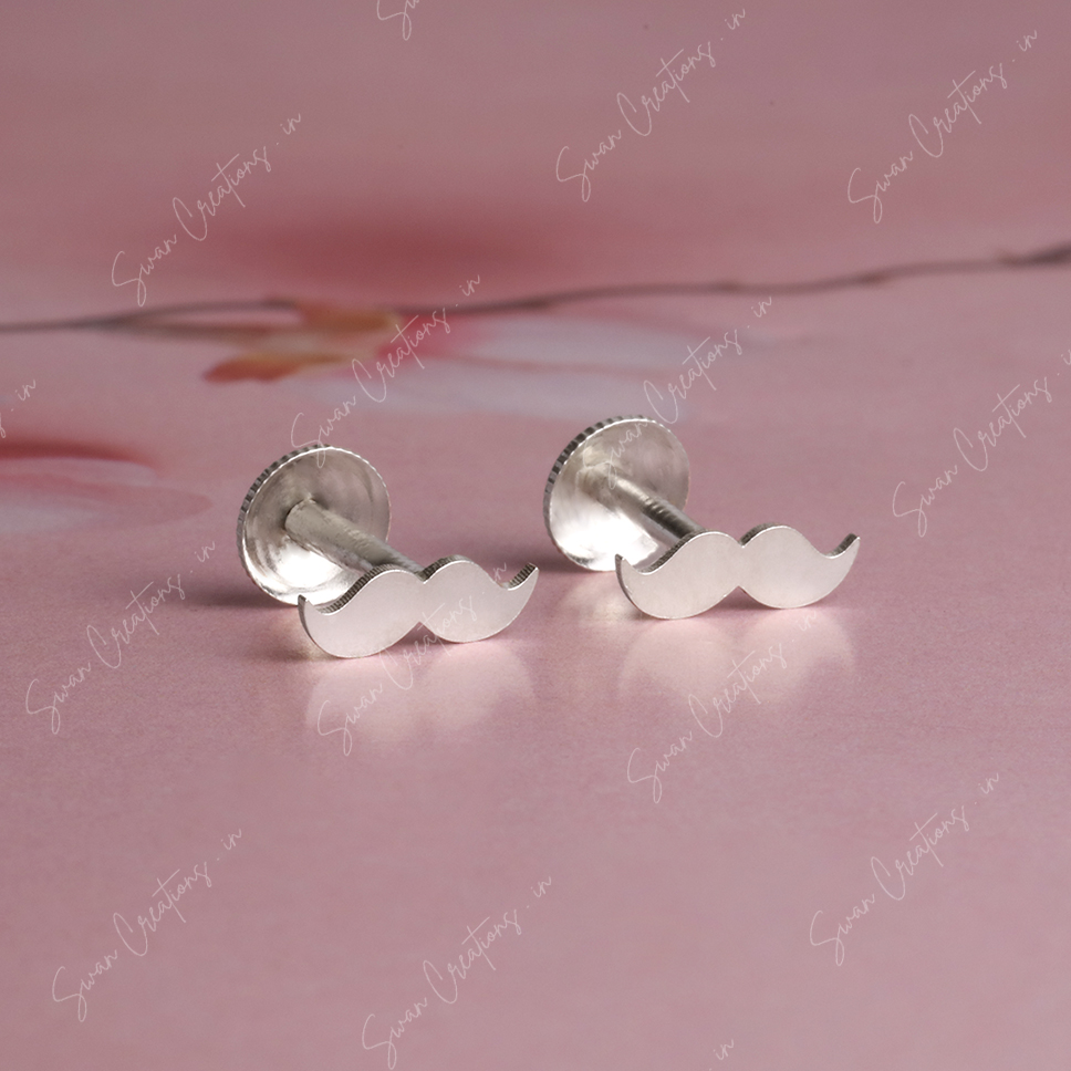 mustache -swancreations-earrings-everday earrings-925 silver stud-925 earrings-silver earring-925 silver earring 925 Silver Earring - MUSTACHE - Image 1