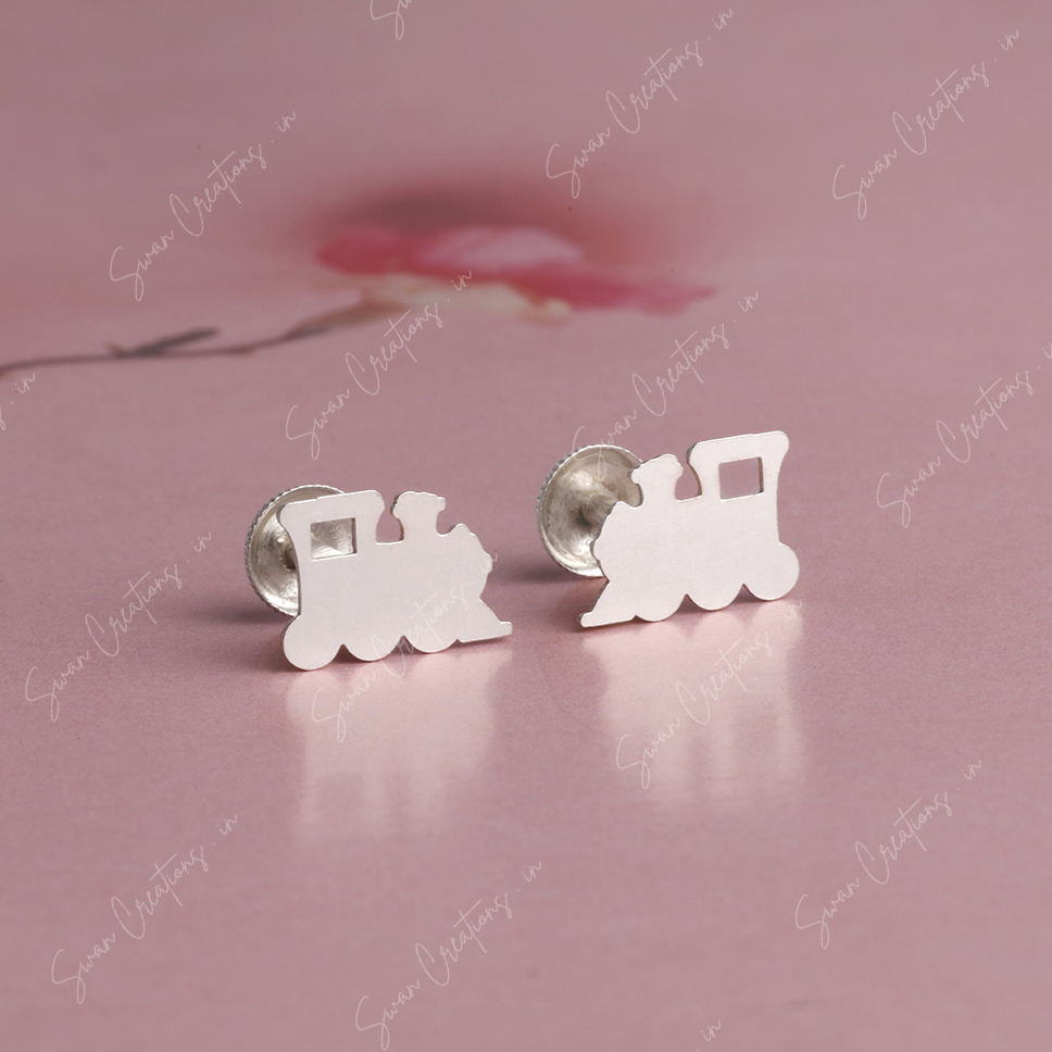 train -swancreations-earrings-everday earrings-925 silver stud-925 earrings-silver earring-925 silver earring 925 Silver Earring - TRAIN - Image 1