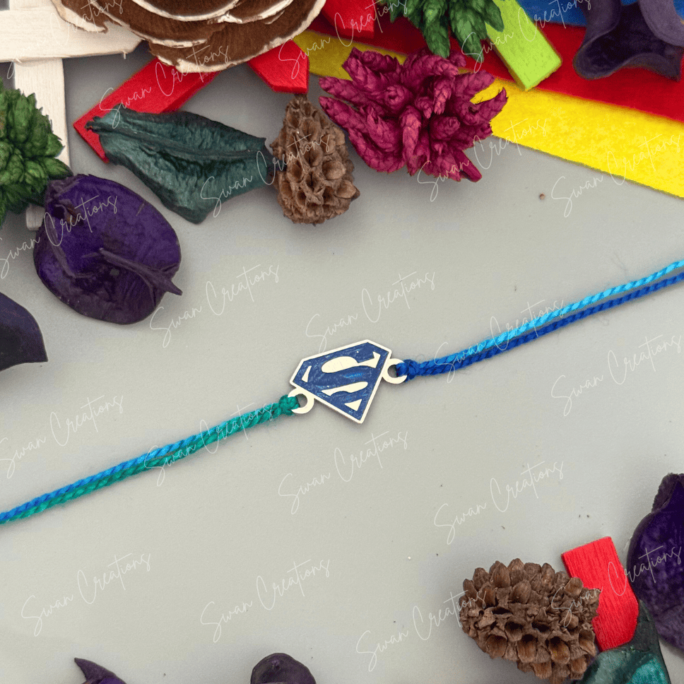 925silverrakhi- supermanrakhi - rakhi bracelet - swancreations - silver jewellery - marvel jewellery - jewellery for boys - super hero rakhi - raksha bandhan 925 SILVER SUPERMAN RAKHI - Image 1