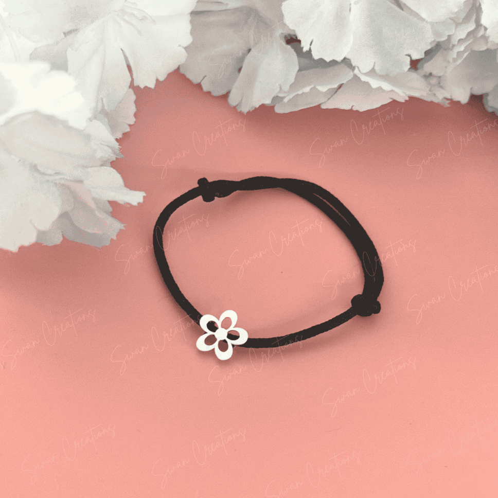 IRIS BLOOM- NAZARBATTU - BLACK THREAD - ANKLET - TRENDY ANKLET - FLOWERNAZARBATTU - SWAN CREATIONS - SILVER NAZARBATTU - 925 SILVER - SILVER ANKLET - EVIL EYE IRIS BLOOM – 925 SILVER NAZARBATTU - Image 1